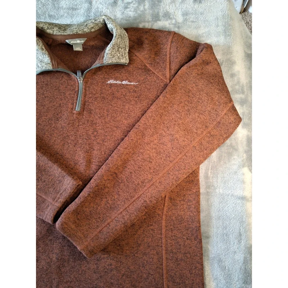 Eddie Bauer Mens Large Rust Orange Marl Fleece‎ Quarter Zip Pullover Sweater